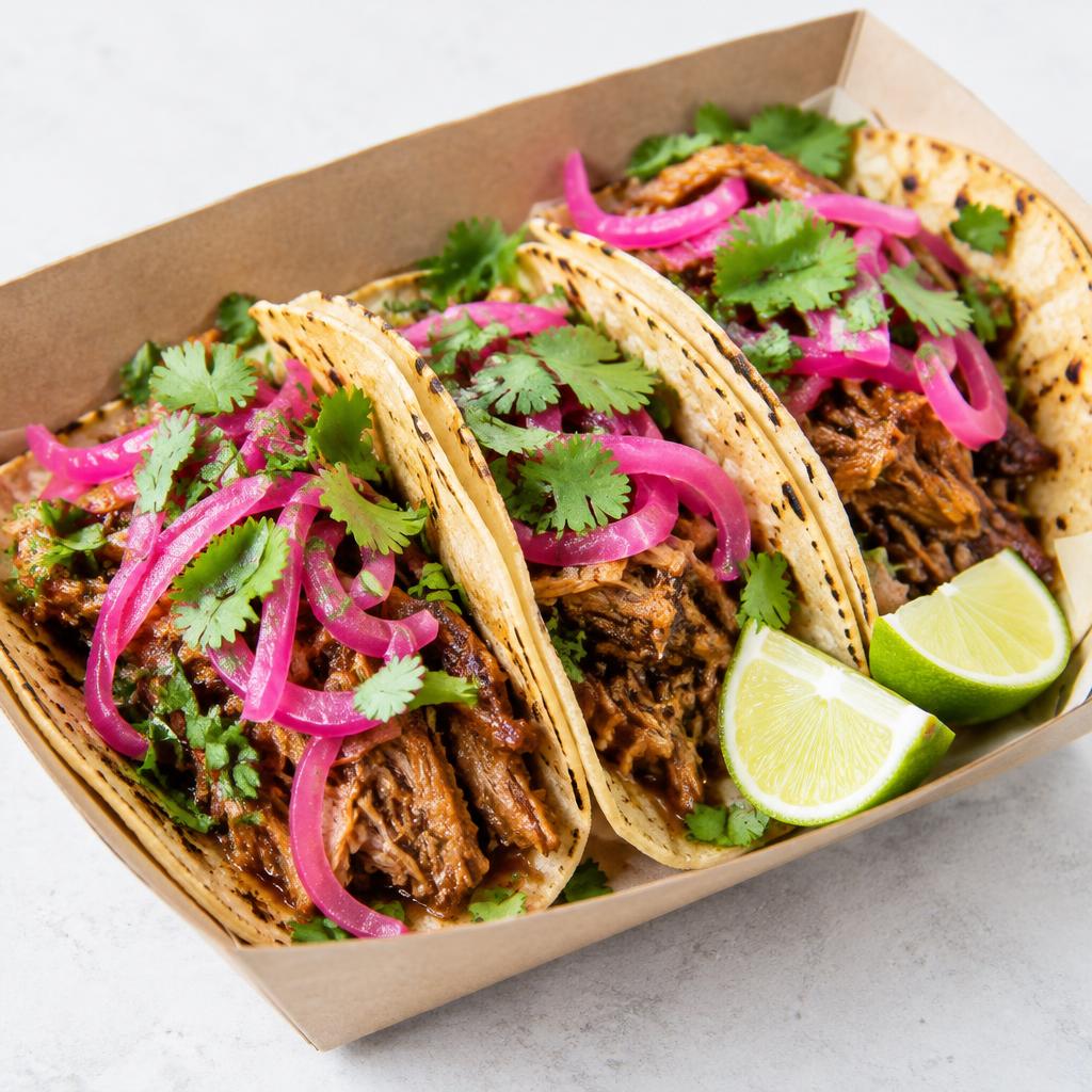 Street food tacos with pickled onions